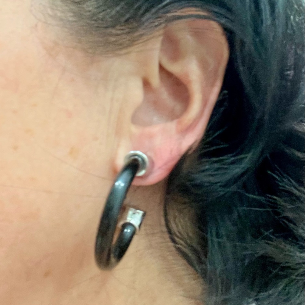 Black and Silver Hoop Earrings - Picture 16 of 16